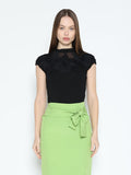 Flower Applique Mock Neck Cap Sleeve Top-0