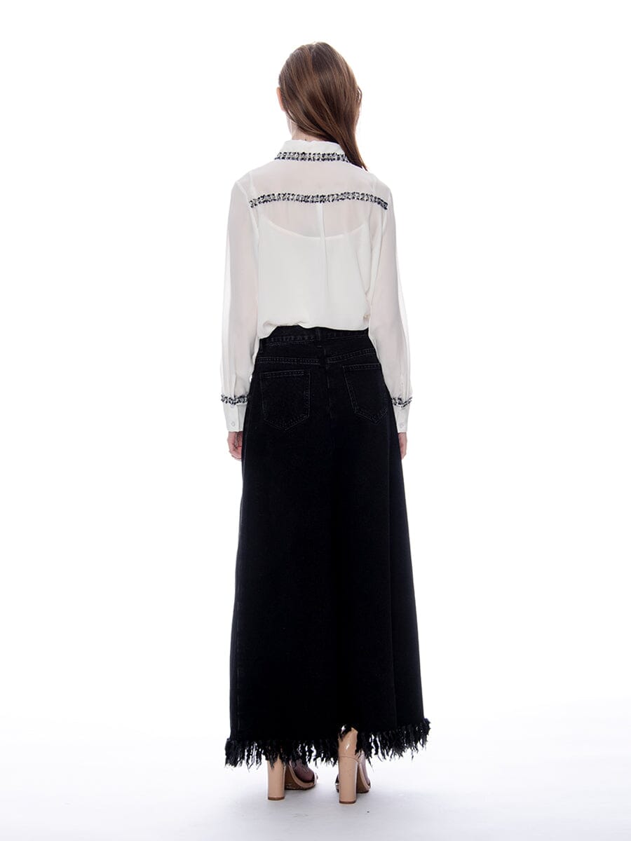Frayed Raw Hem Wide Leg Slouchy Denim Pants-3