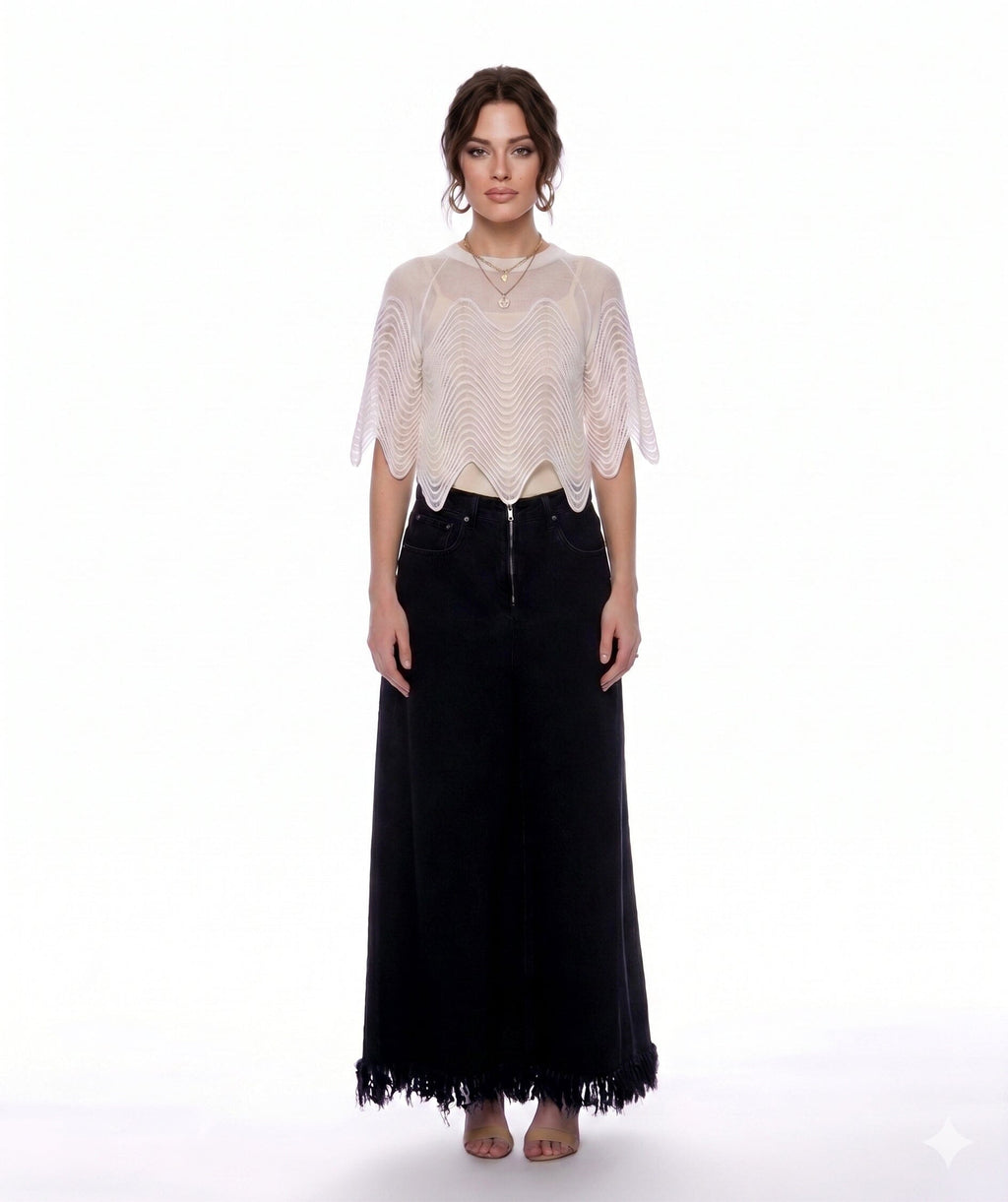 Frayed Raw Hem Wide Leg Slouchy Denim Pants-1