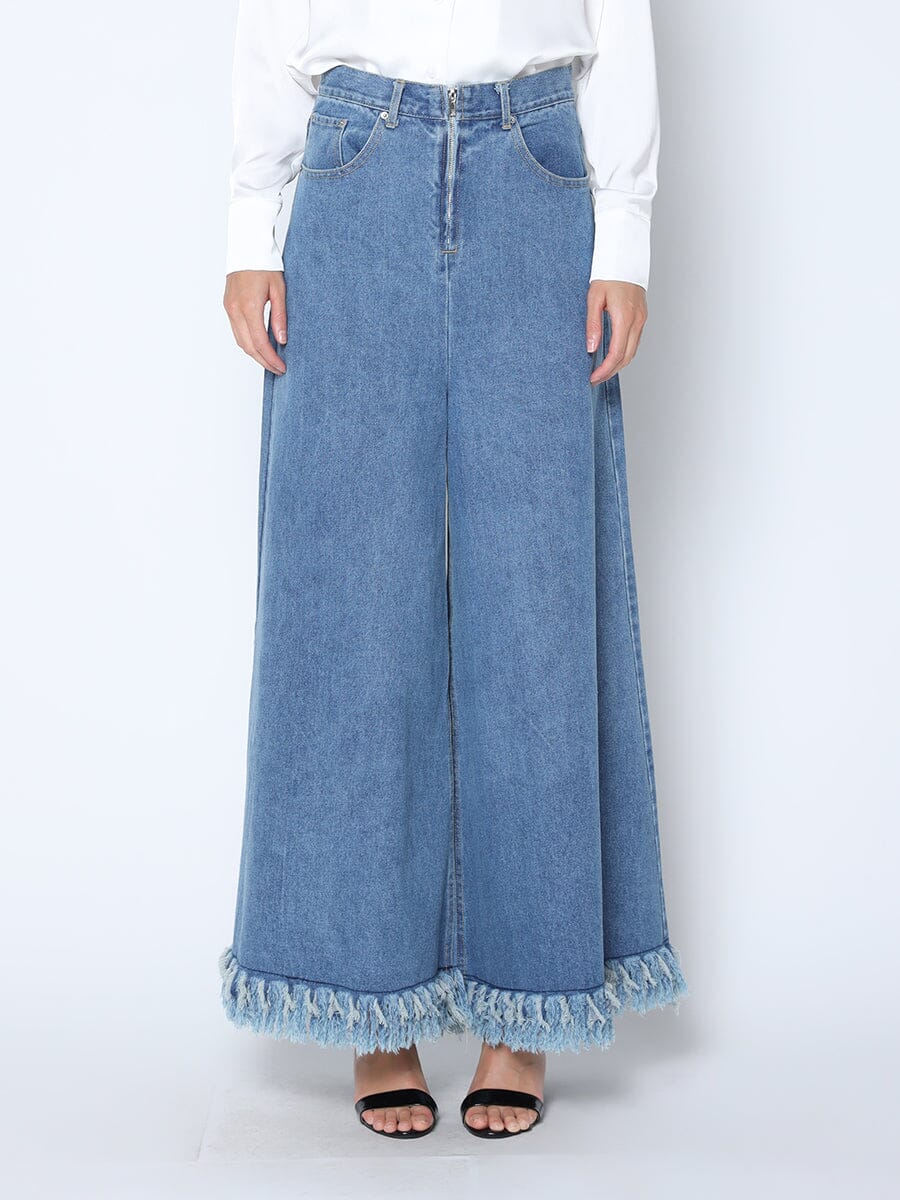 Frayed Raw Hem Wide Leg Slouchy Denim Pants-4