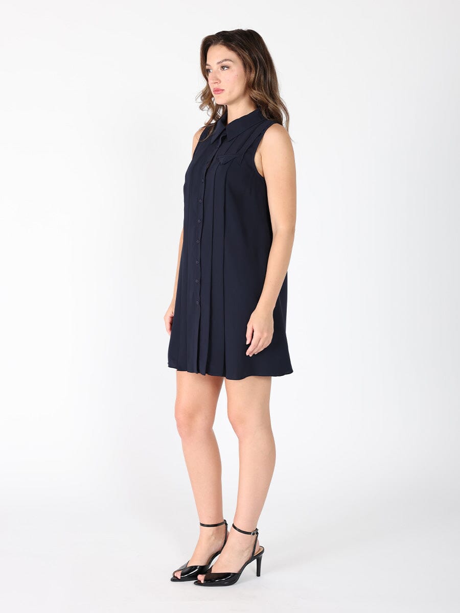 Front button open back sleeveless mini dress-2
