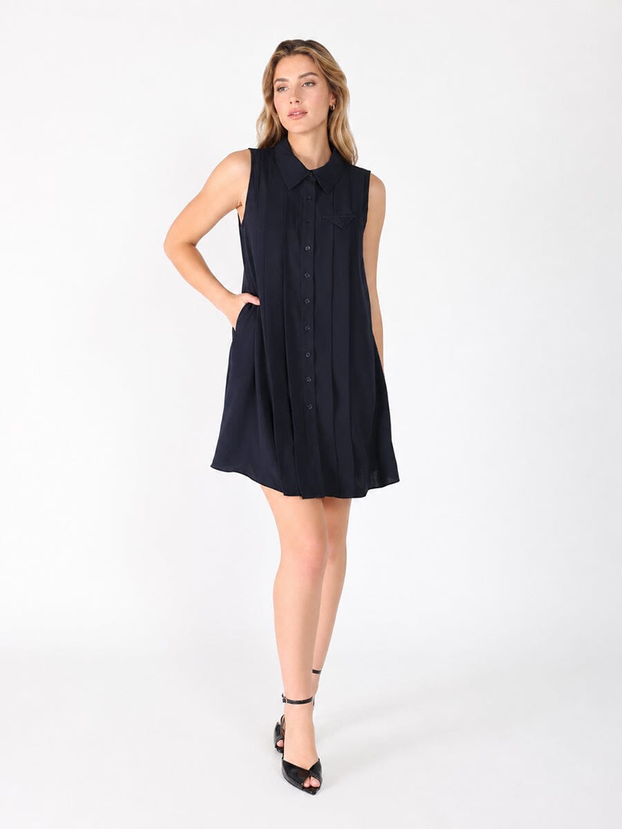 Front button open back sleeveless mini dress-1