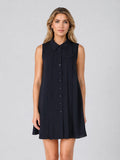 Front button open back sleeveless mini dress-0