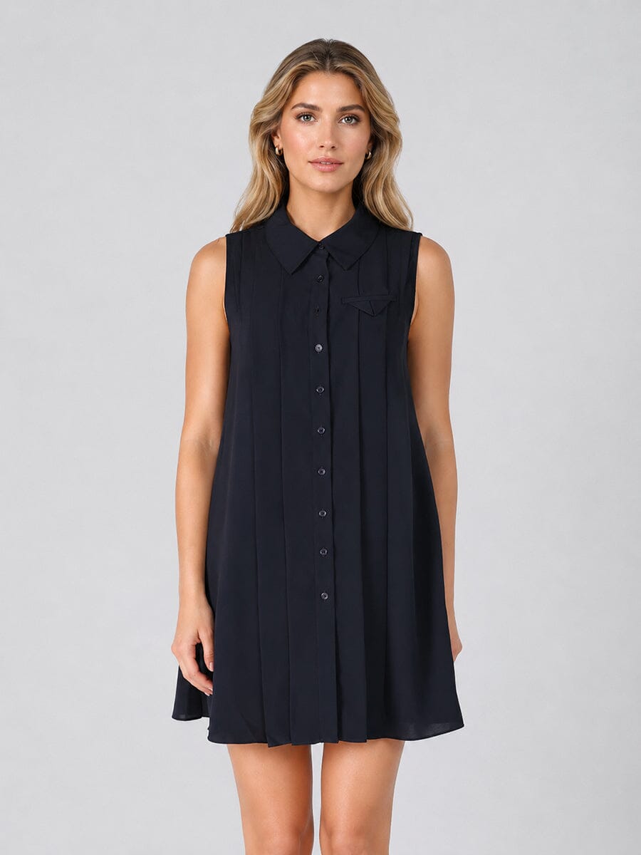 Front button open back sleeveless mini dress-0