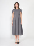 Gathered Side Detail Cap Sleeve A-line Midi Dess-0