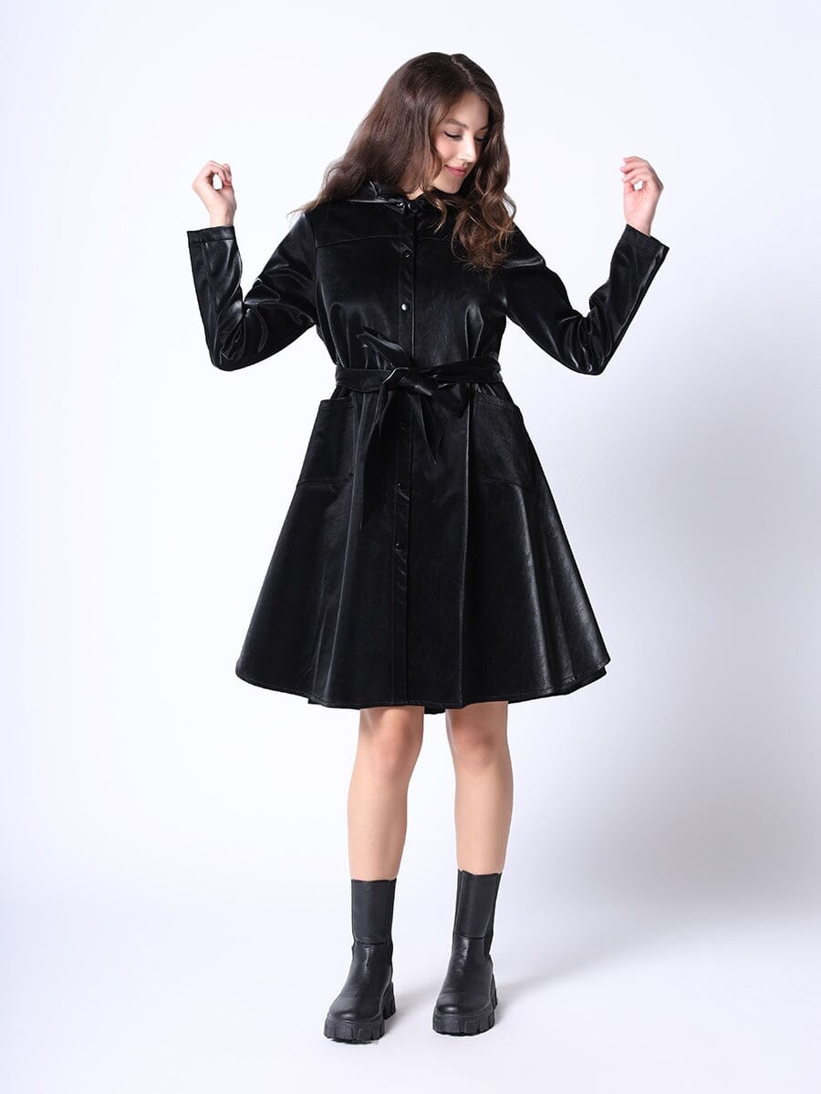 Glossy Rain Coat with Waist Ribbon-1