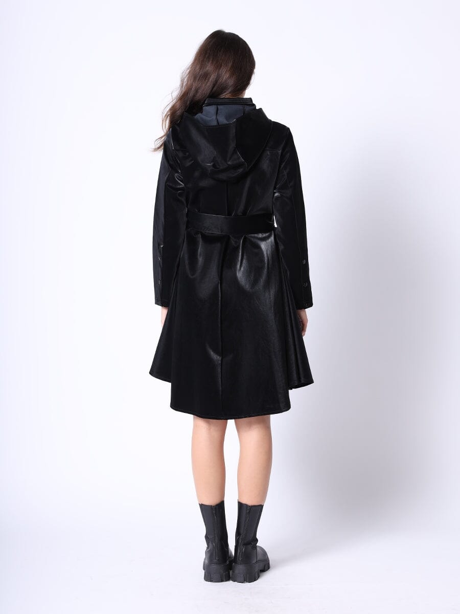 Glossy Rain Coat with Waist Ribbon-3