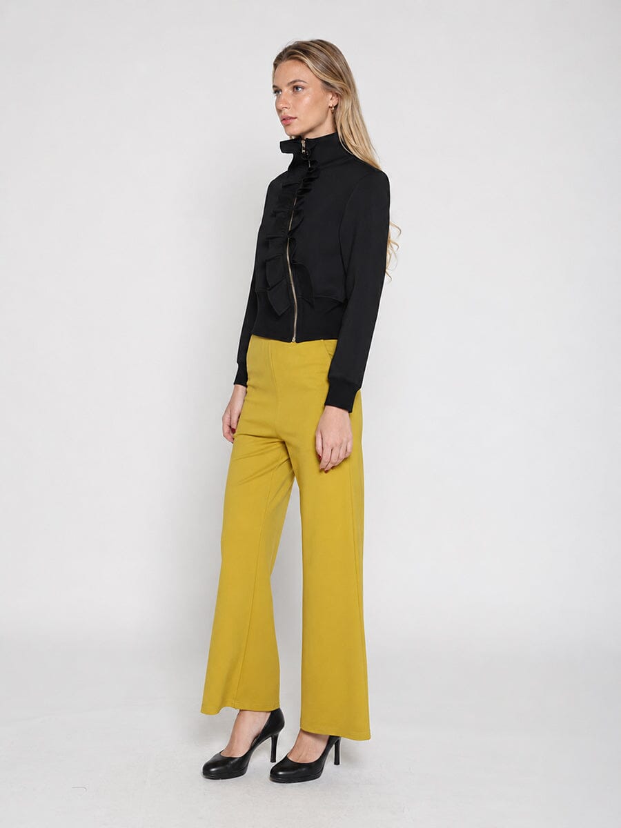 Highneck Scuba Assymetrical Ruffled Zip Jacket-2