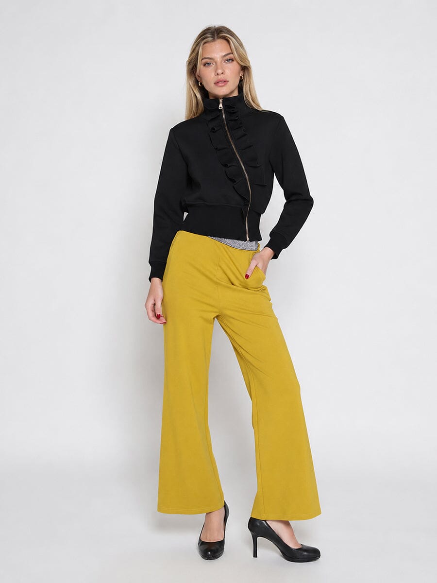 Highneck Scuba Assymetrical Ruffled Zip Jacket-1