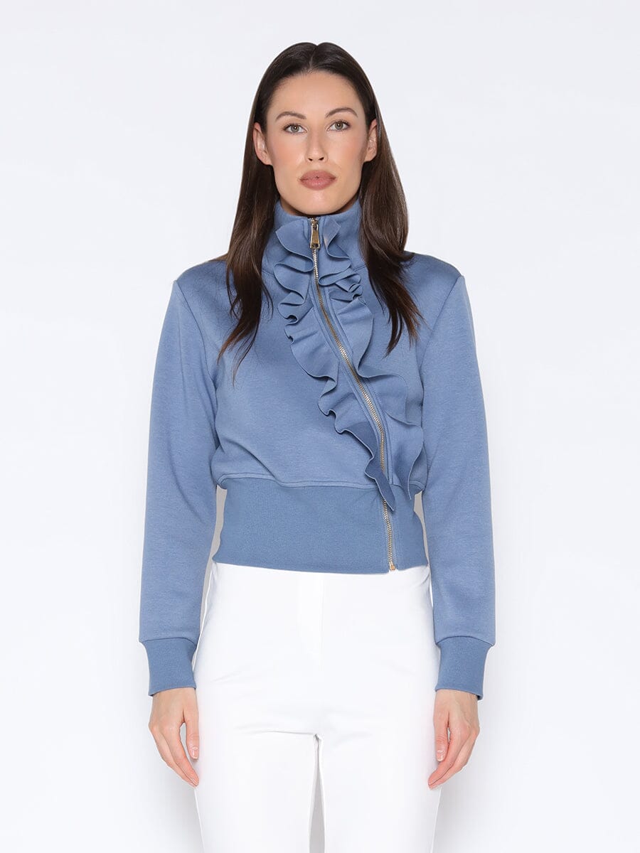 Highneck Scuba Assymetrical Ruffled Zip Jacket-5