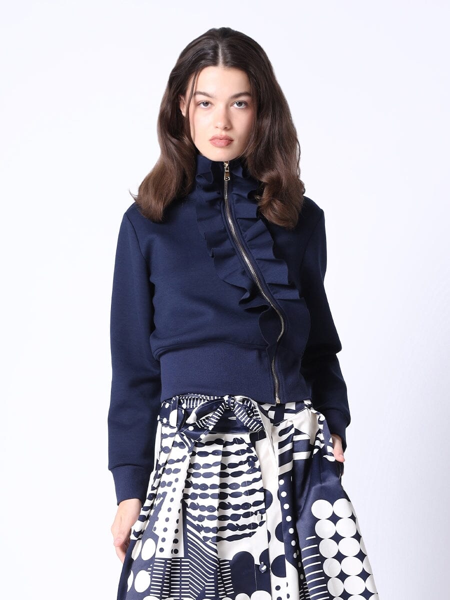 Highneck Scuba Assymetrical Ruffled Zip Jacket-6