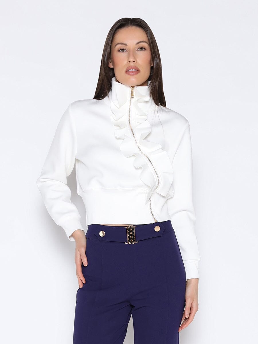 Highneck Scuba Assymetrical Ruffled Zip Jacket-4