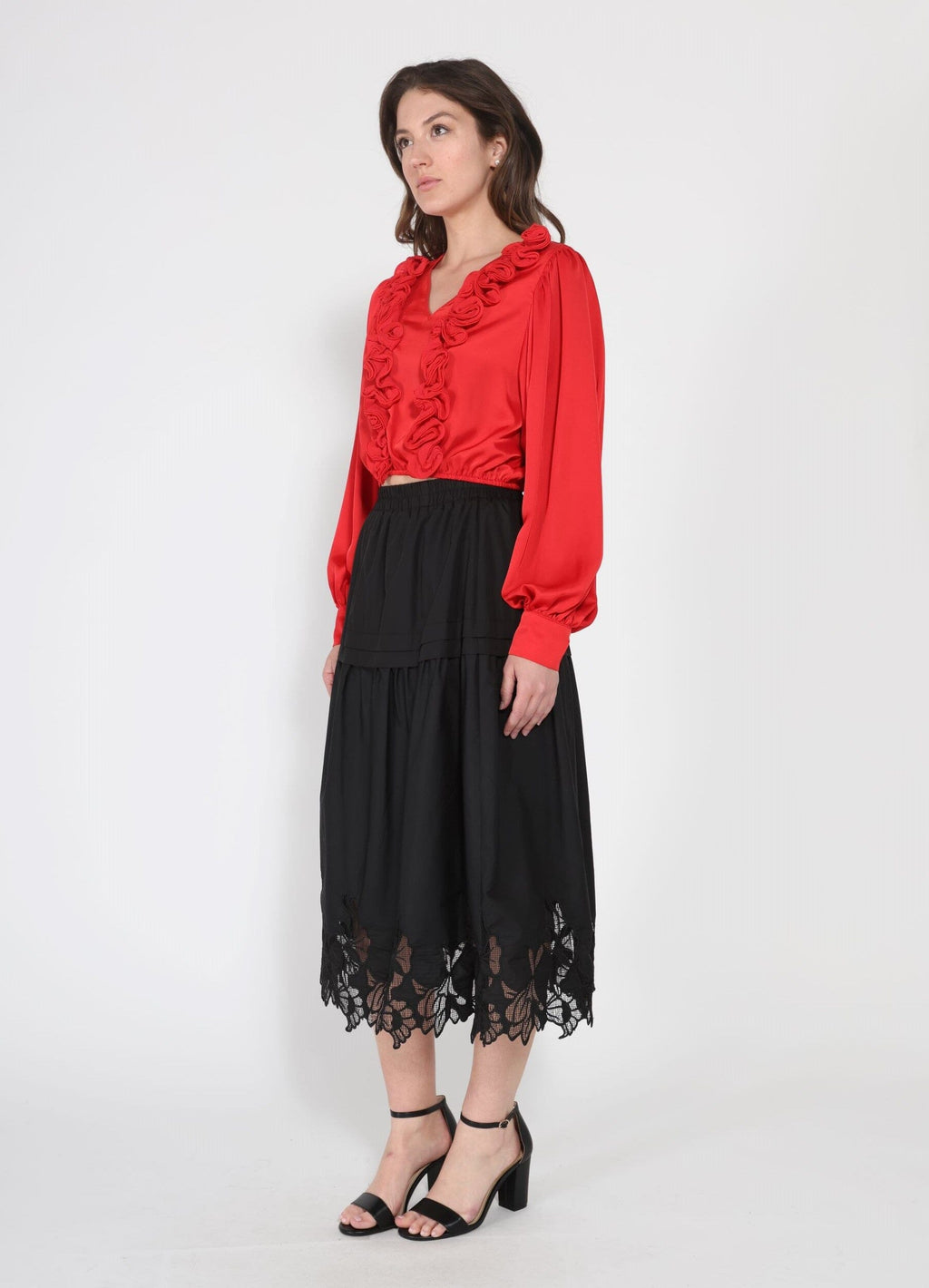 Lace Hem Elastic Waist Skirt-2