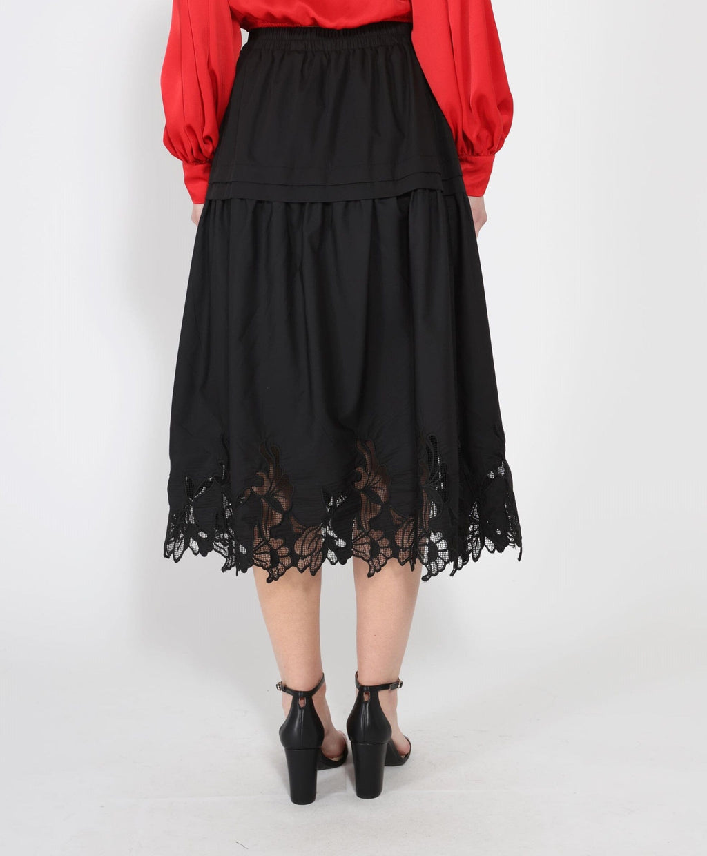 Lace Hem Elastic Waist Skirt-3