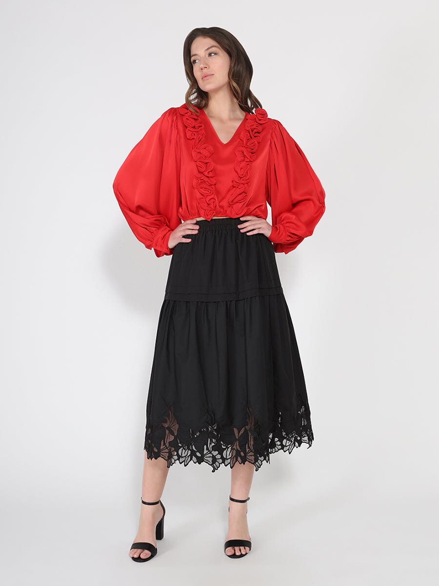 Lace Hem Elastic Waist Skirt-1