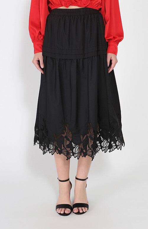 Lace Hem Elastic Waist Skirt-0