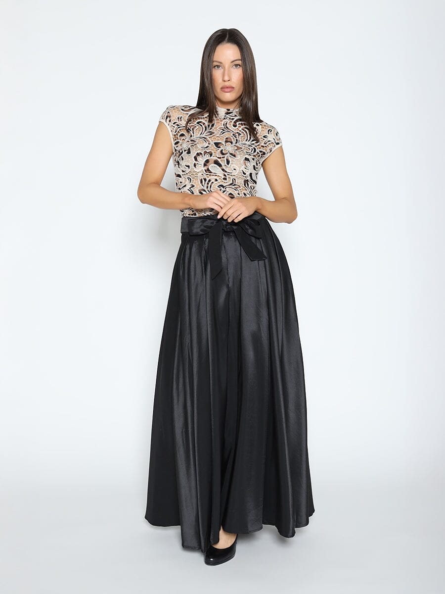 Lace Overlayed Cap Sleeve Mock Neck Top-1