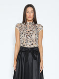 Lace Overlayed Cap Sleeve Mock Neck Top-0