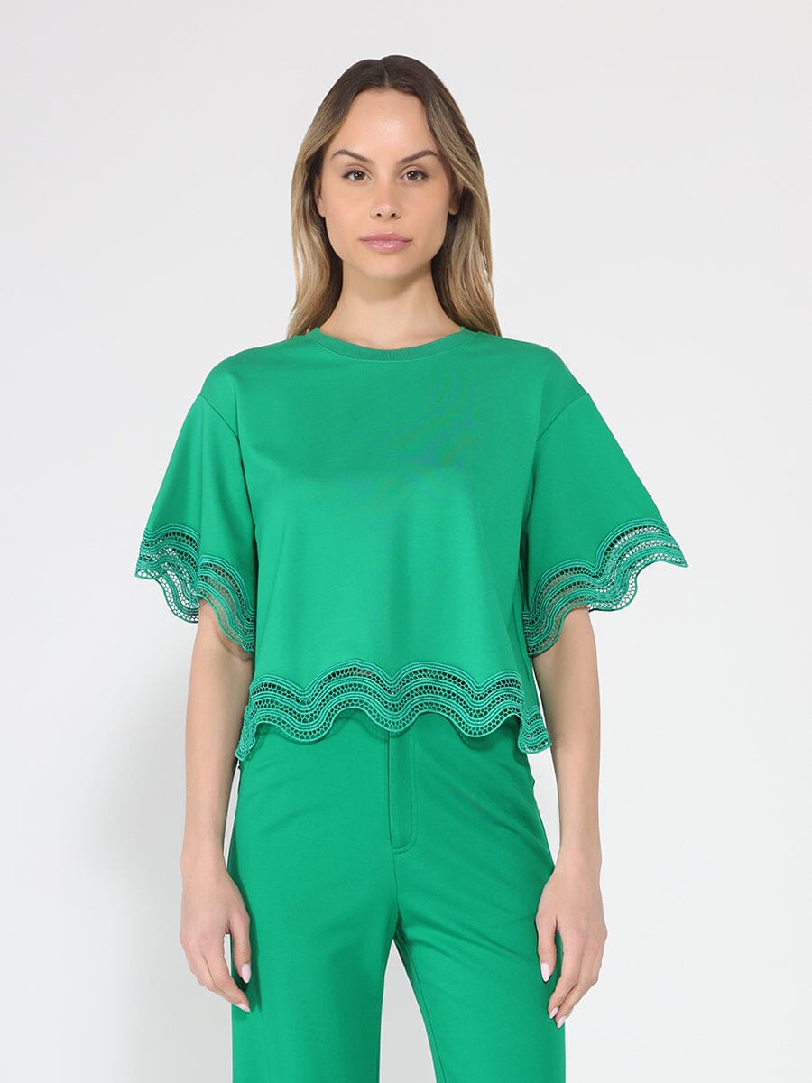Lace Wavy Hem Short Sleeve T-Shirt
