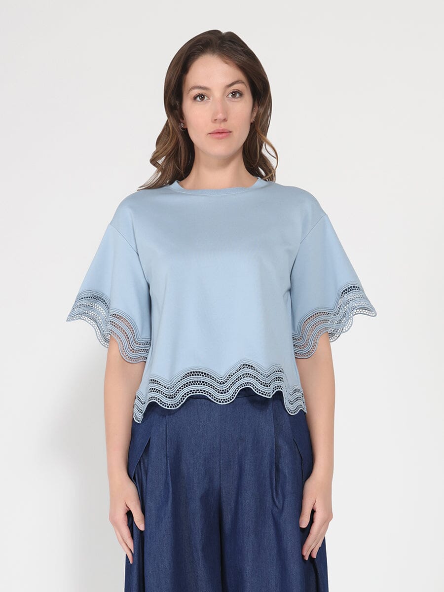 Lace Wavy Hem Short Sleeve T-Shirt