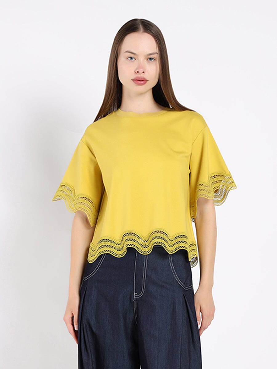 Lace Wavy Hem Short Sleeve T-Shirt