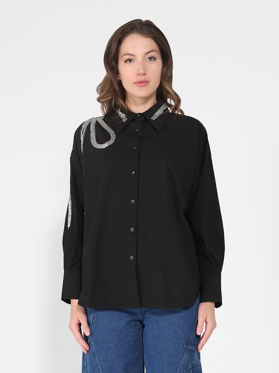 Long Sleeve Shirt Button Down Sequin Embellished-4