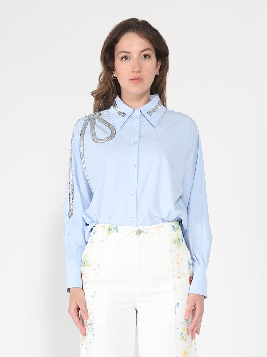 Long Sleeve Shirt Button Down Sequin Embellished-0