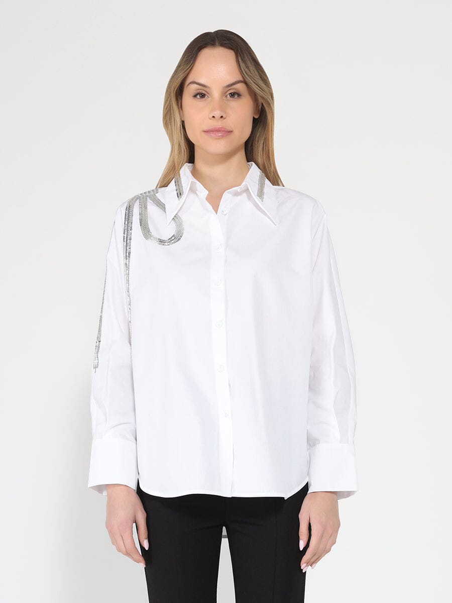 Long Sleeve Shirt Button Down Sequin Embellished-5