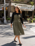Long Sleeve Two Material Smocked Gathered Dress