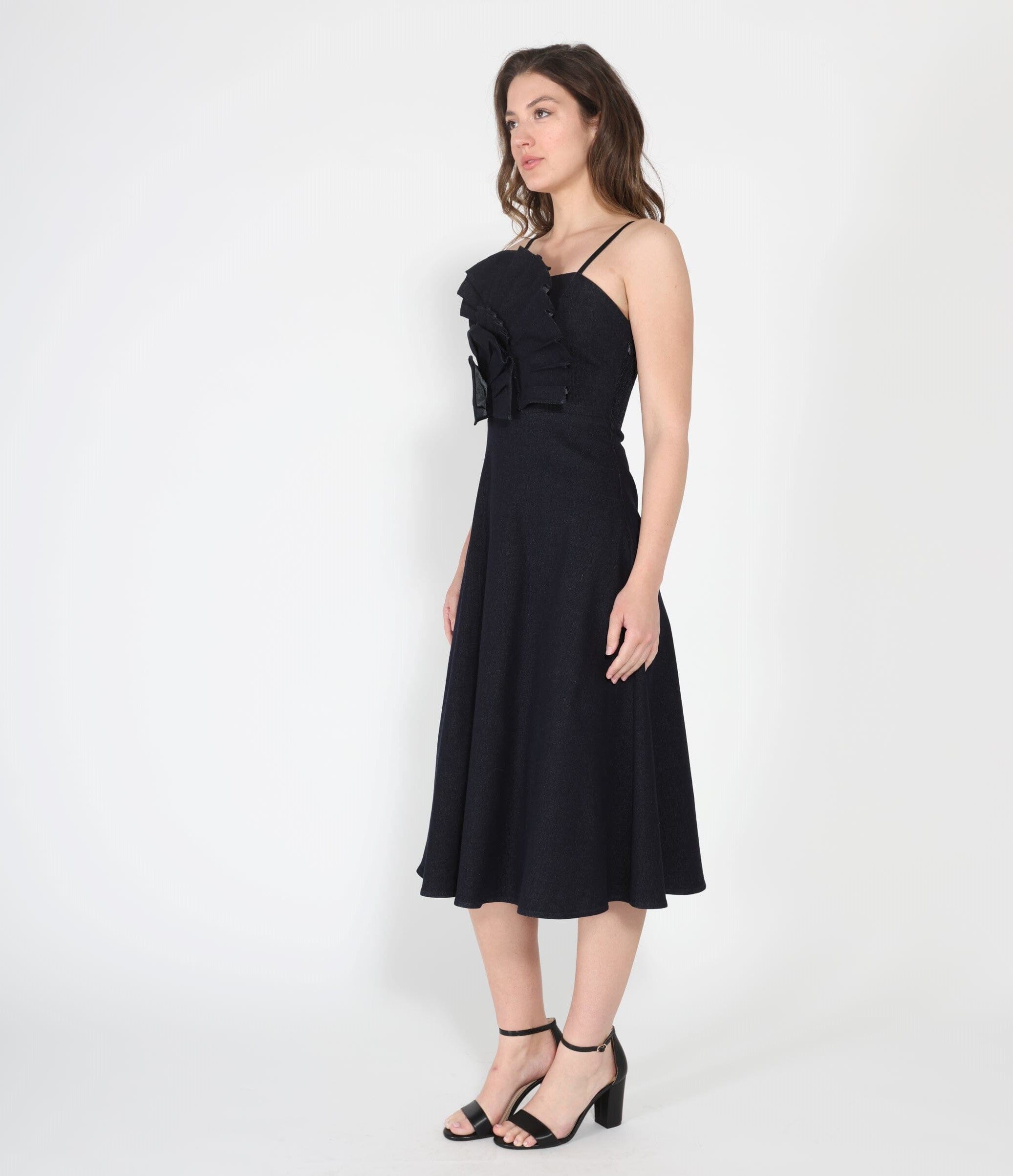 Pleated Detail Strap A-Line Dress