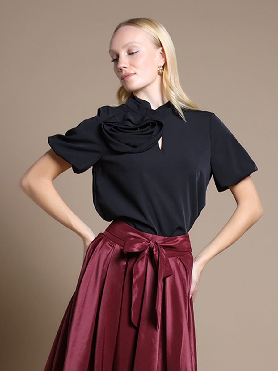 Rose Detail Puff Sleeve Top