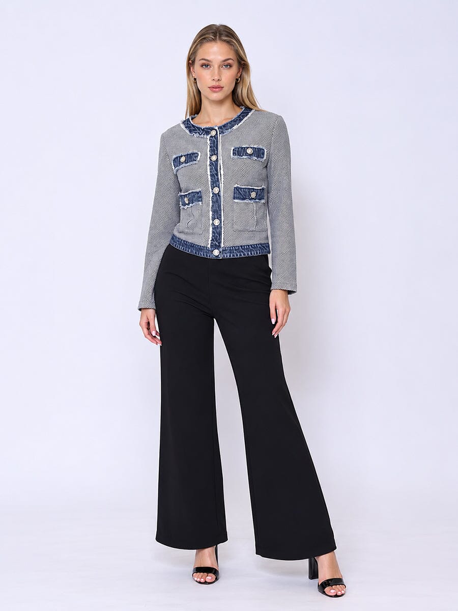 Round Neck Two- tone Denim Jacket-1
