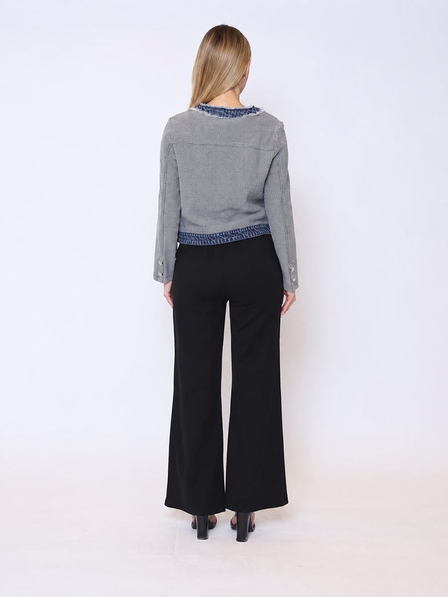 Round Neck Two- tone Denim Jacket-3