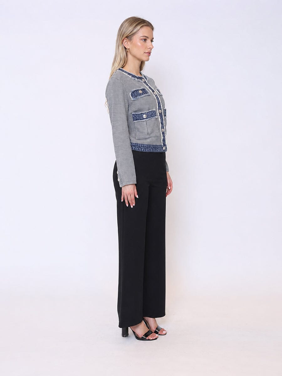 Round Neck Two- tone Denim Jacket-2