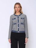 Round Neck Two- tone Denim Jacket-0