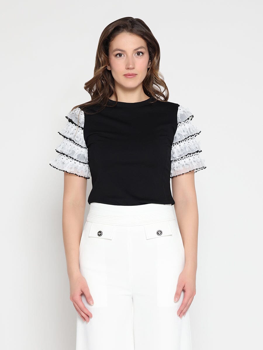 Round Neckline Tiered Short Sleeve Top-4