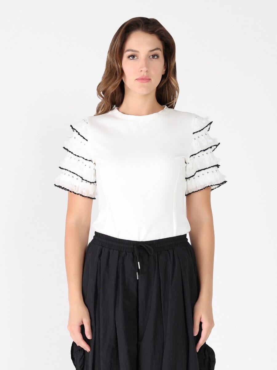Round Neckline Tiered Short Sleeve Top-0