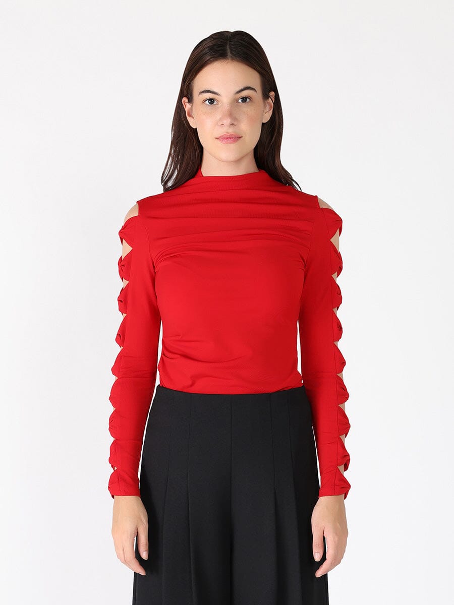 Ruffle long sleeve high neck top