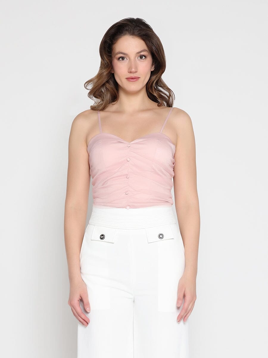 Ruffled Detail Mesh Fabric Top with Straps