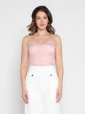 Ruffled Detail Mesh Fabric Top with Straps