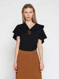 Ruffled neck & sleeve brooch detail solid top-4