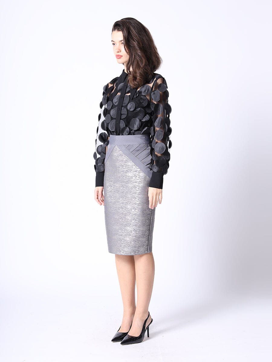 Shimmer Contrast Pencil Midi Skirt-2