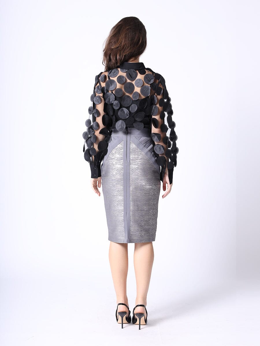 Shimmer Contrast Pencil Midi Skirt-3