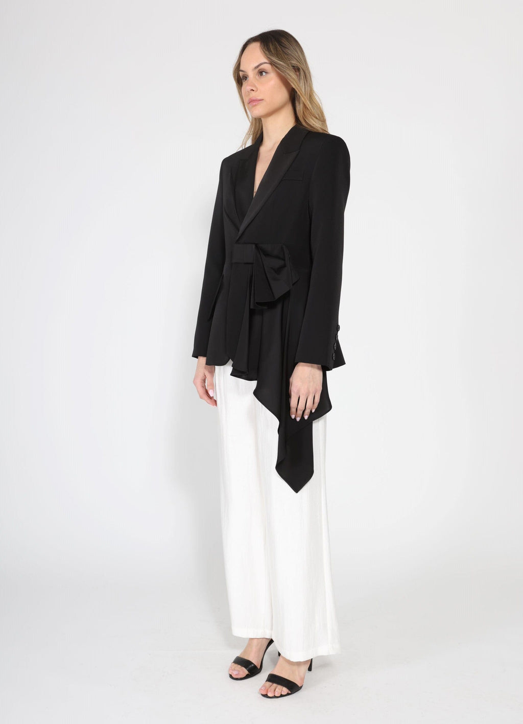 Side ruffle bow front open coat-2