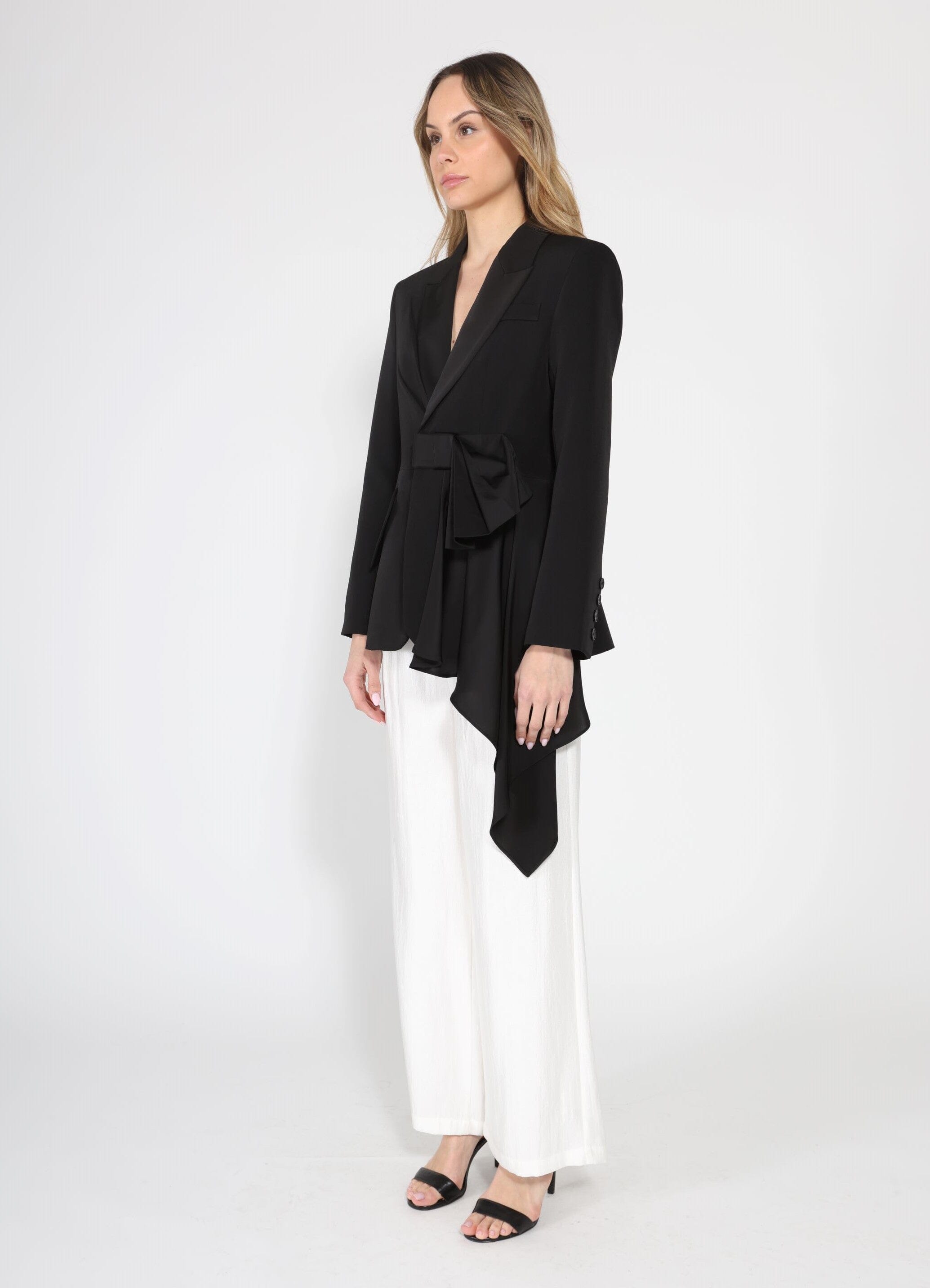 Side ruffle bow front open coat-2