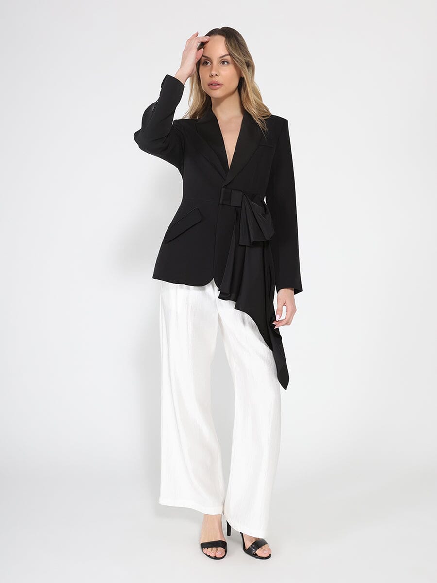 Side ruffle bow front open coat-1