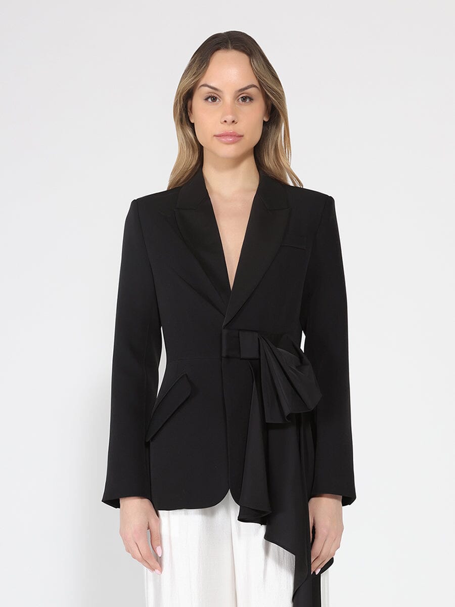 Side ruffle bow front open coat-0