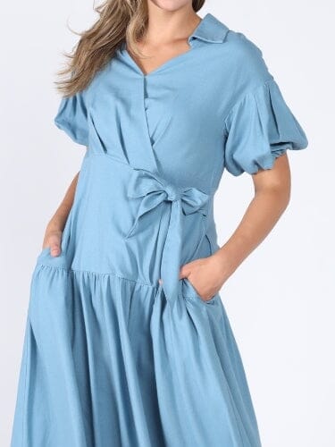 Side waist belt short sleeve dress