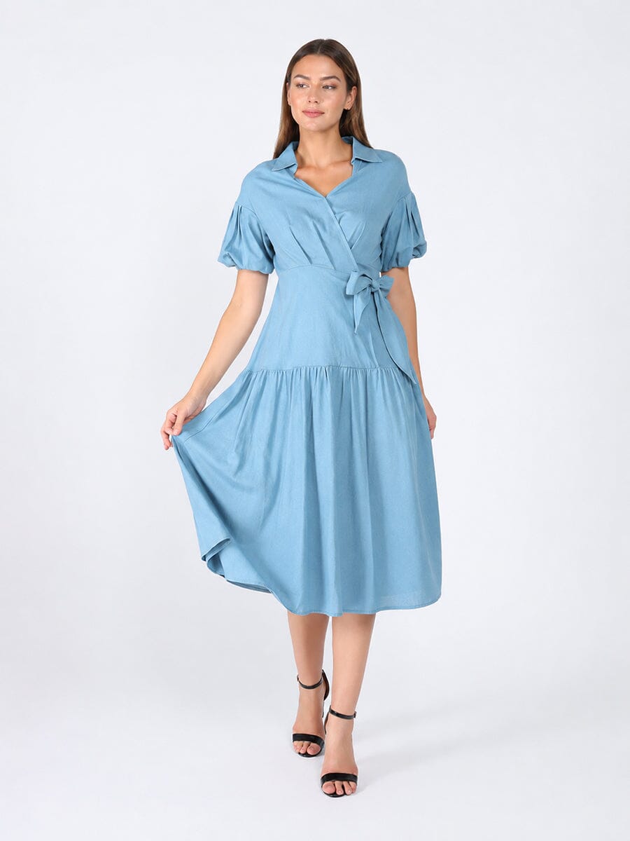 Side waist belt short sleeve dress