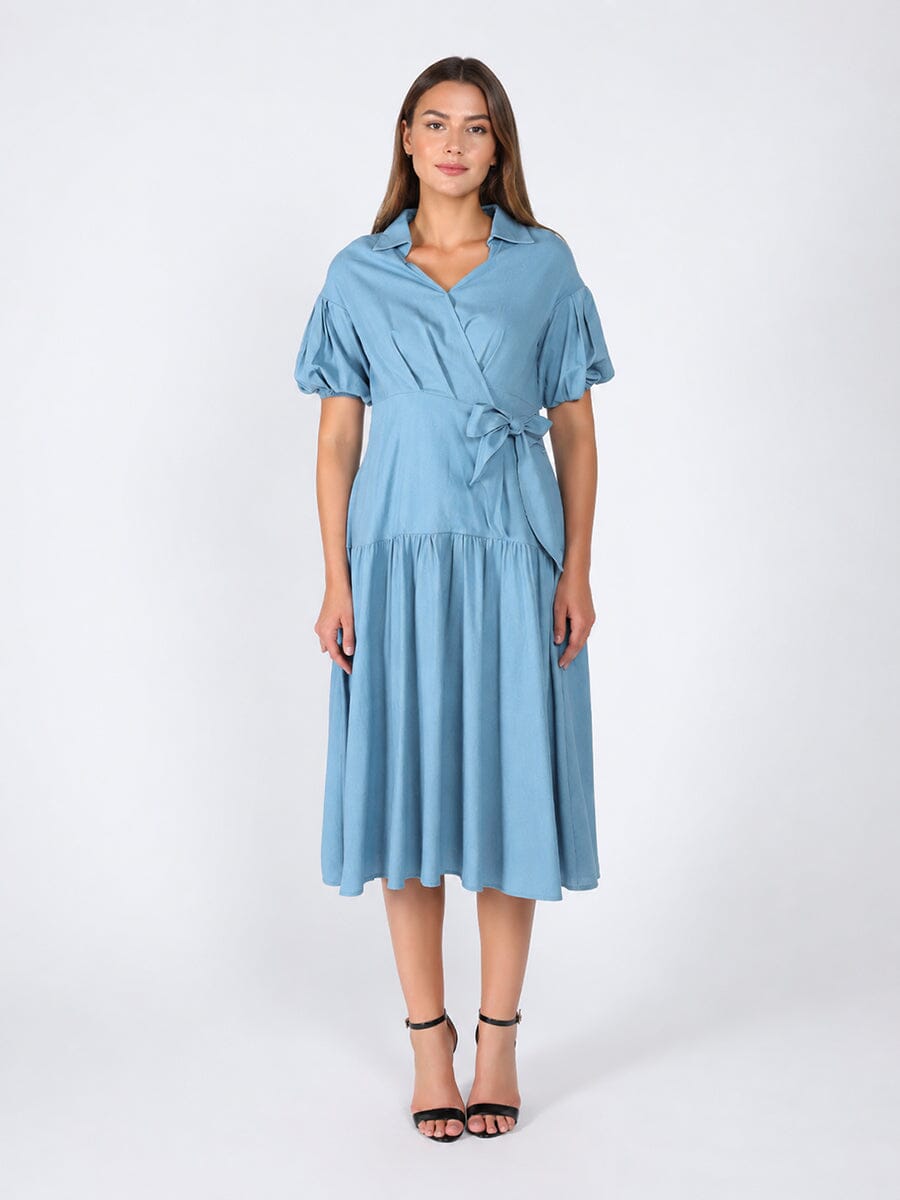 Side waist belt short sleeve dress
